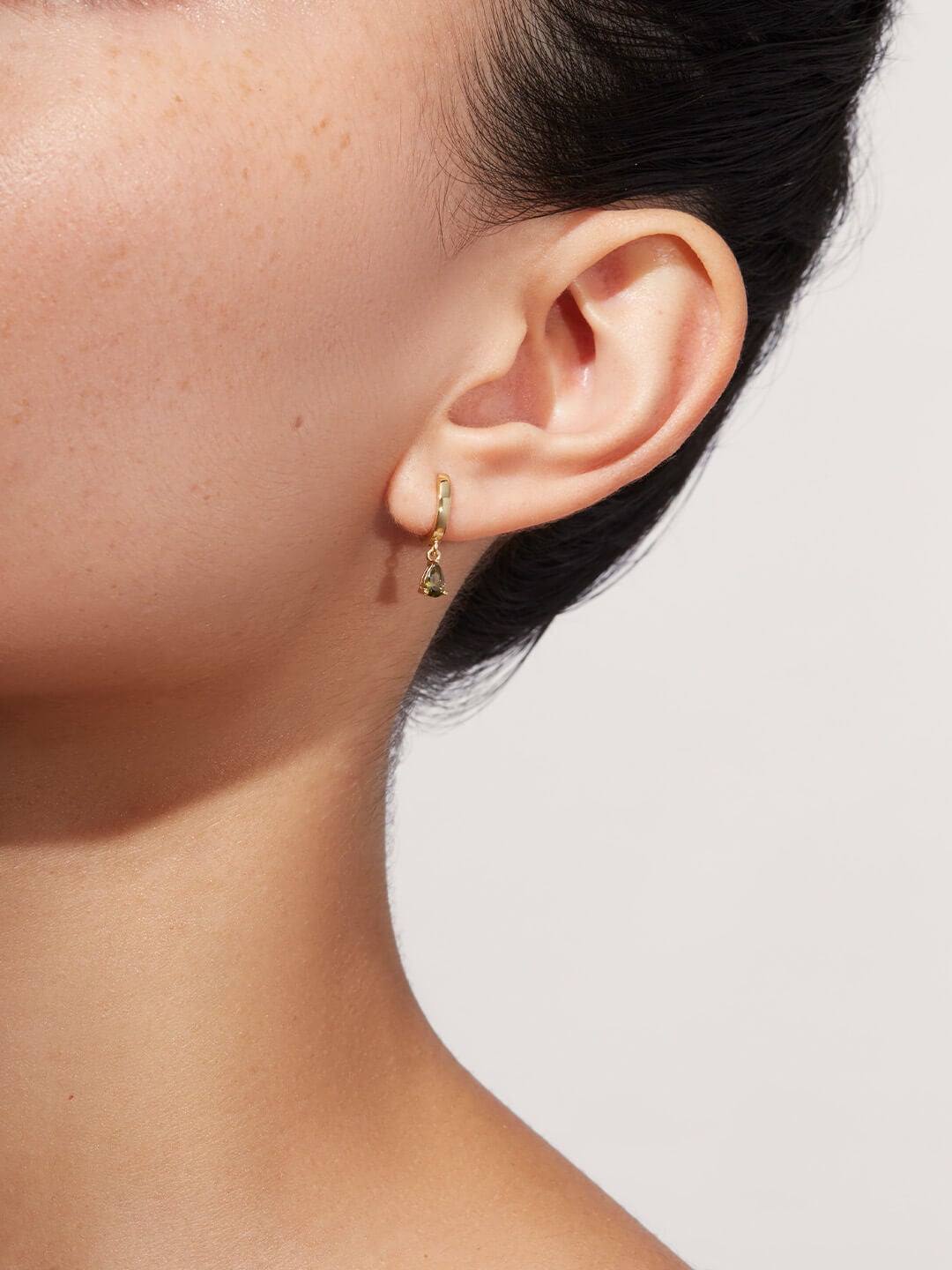 Ana Luisa Jewelry Earrings Huggie Hoop Mini Teardrop Earrings Emme Mini Olive Gold