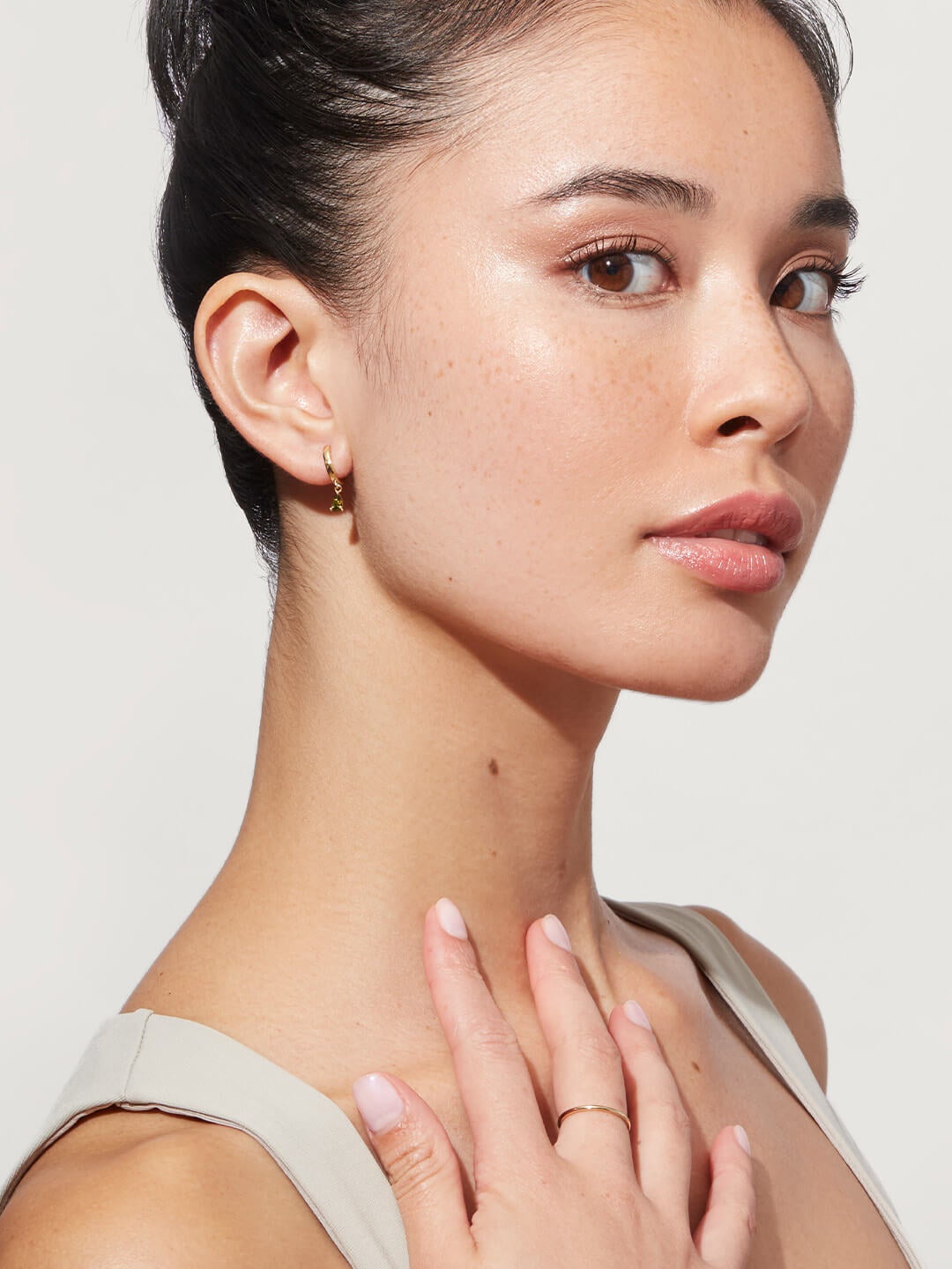 Ana Luisa Jewelry Earrings Huggie Hoop Mini Teardrop Earrings Emme Mini Olive Gold