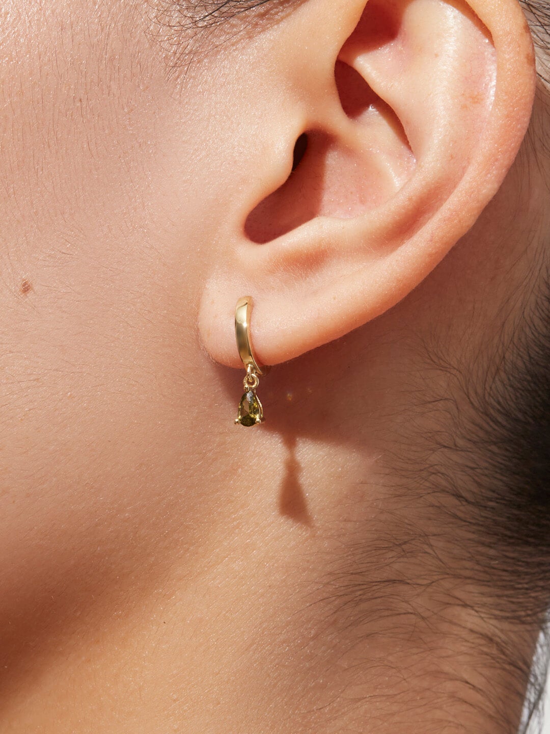 Ana Luisa Jewelry Earrings Huggie Hoop Mini Teardrop Earrings Emme Mini Olive Gold