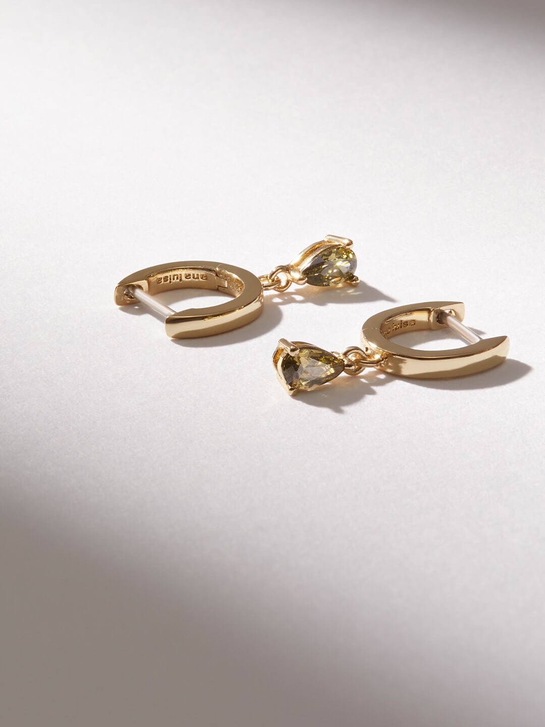 Ana Luisa Jewelry Earrings Huggie Hoop Mini Teardrop Earrings Emme Mini Olive Gold