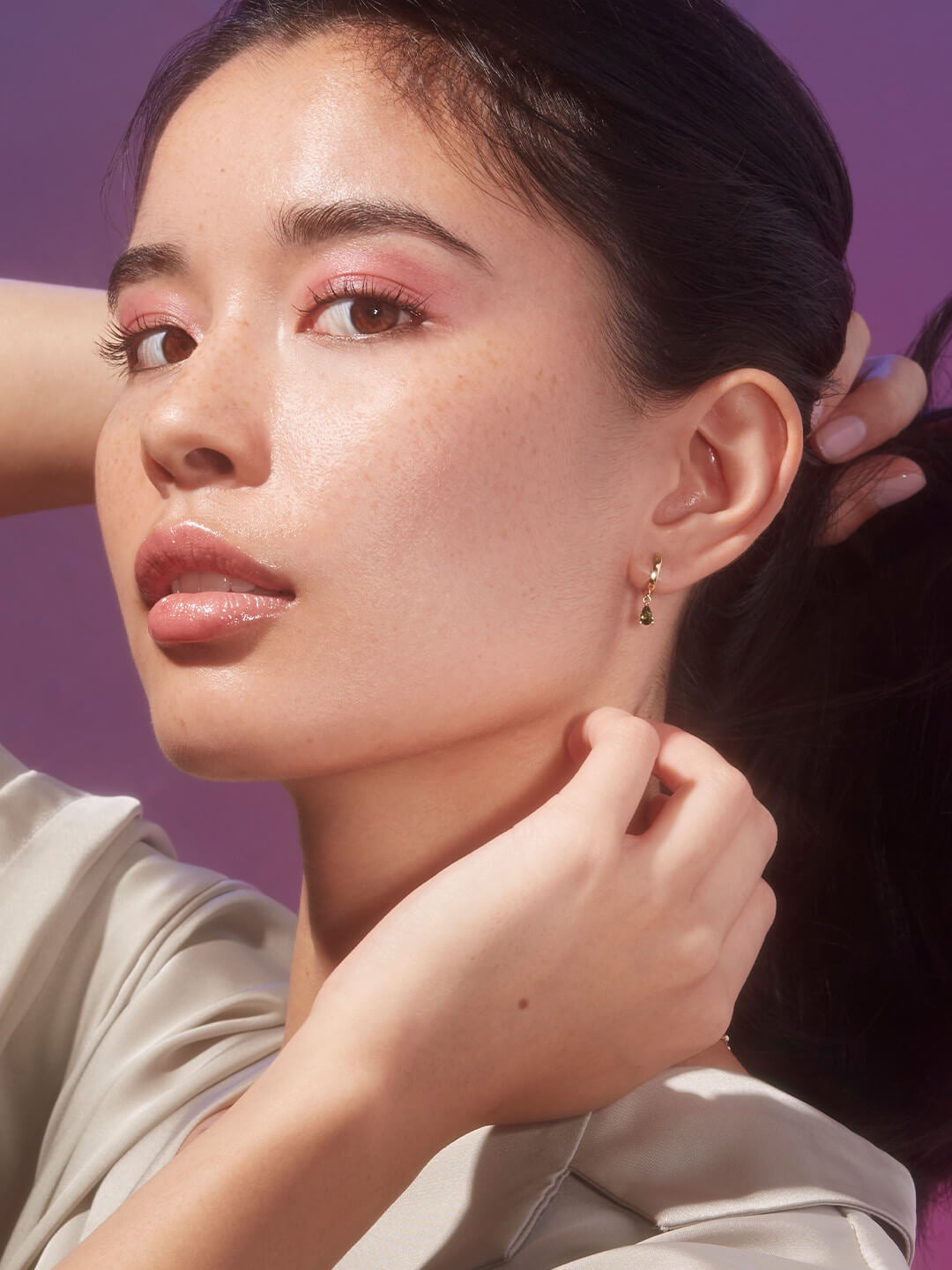 Ana Luisa Jewelry Earrings Huggie Hoop Mini Teardrop Earrings Emme Mini Olive Gold