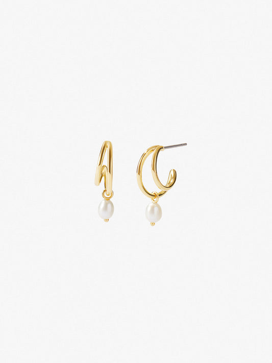 Ana Luisa Jewelry Earrings Medium Hoops Double Hoop Earrings Scarlett Pearl Drop Gold
