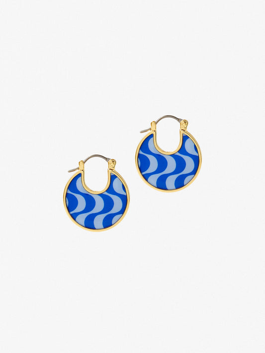 Ana Luisa Jewelry Earrings Medium Hoops Enamel Earrings Hana Wave Blue Gold