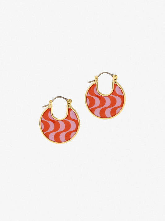 Ana Luisa Jewelry Earrings Medium Hoops Enamel Earrings Hana Wave Orange Gold