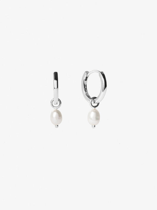Ana Luisa Jewelry Earrings Small Hoops Pearl Huggie Hoops Frida Silver Rhodium