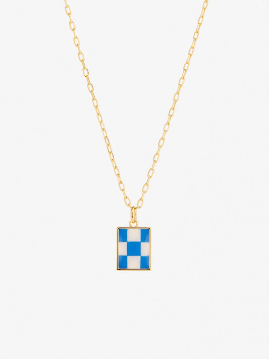Ana Luisa Jewelry Necklaces Pendants Enamel Pendant  Elsa Checker Blue Blue Gold
